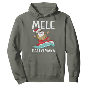 Hawaiian Christmas Hoodie Mele Kalikimaka Hawaii Surfing Santa Tropical Beach TS10 Military Green Print Your Wear