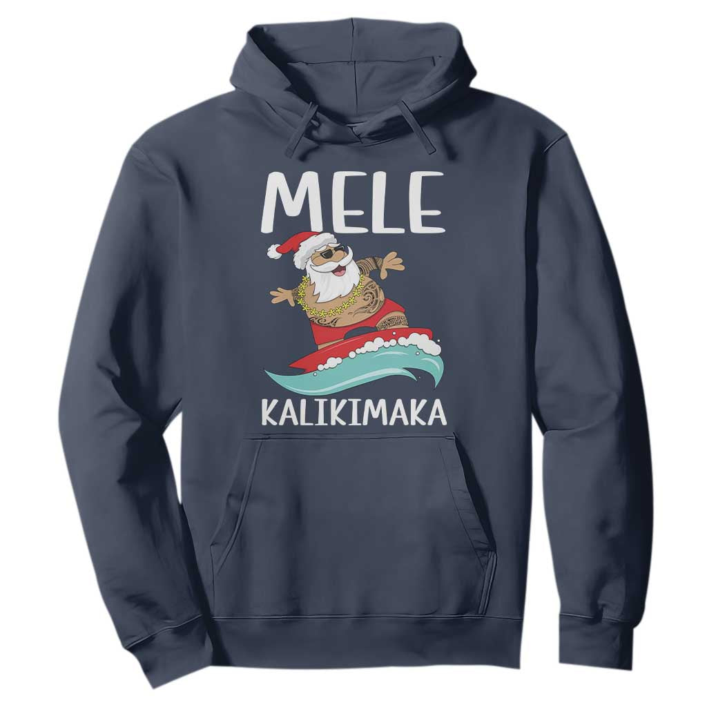 Hawaiian Christmas Hoodie Mele Kalikimaka Hawaii Surfing Santa Tropical Beach TS10 Navy Print Your Wear