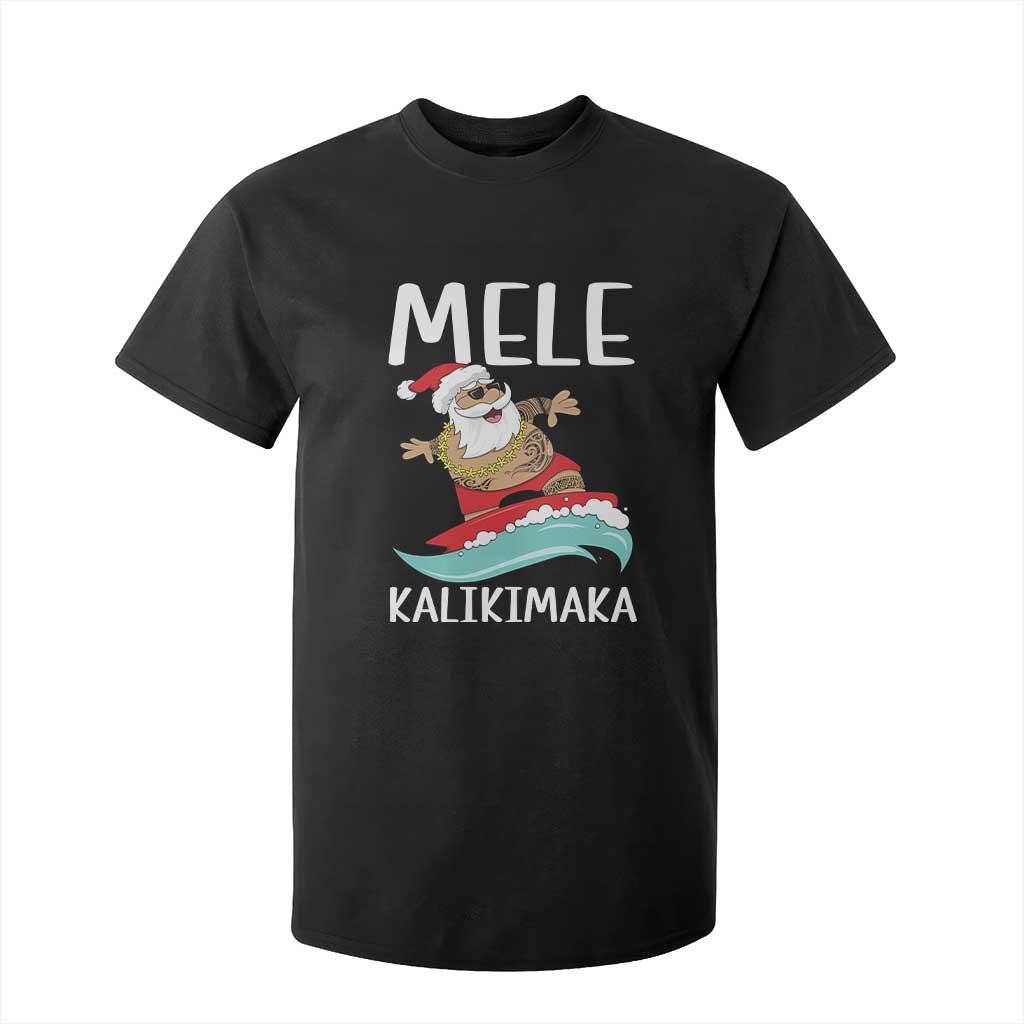 Hawaiian Christmas T Shirt For Kid Mele Kalikimaka Hawaii Surfing Santa Tropical Beach TS10 Black Print Your Wear