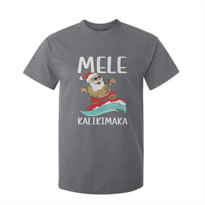 Hawaiian Christmas T Shirt For Kid Mele Kalikimaka Hawaii Surfing Santa Tropical Beach TS10 Charcoal Print Your Wear