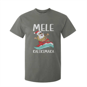 Hawaiian Christmas T Shirt For Kid Mele Kalikimaka Hawaii Surfing Santa Tropical Beach TS10 Military Green Print Your Wear