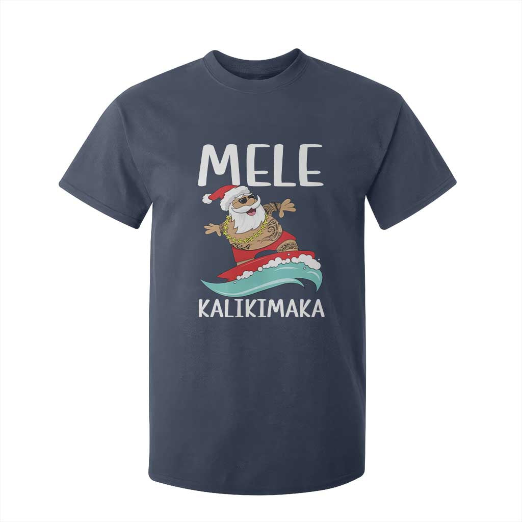 Hawaiian Christmas T Shirt For Kid Mele Kalikimaka Hawaii Surfing Santa Tropical Beach TS10 Navy Print Your Wear