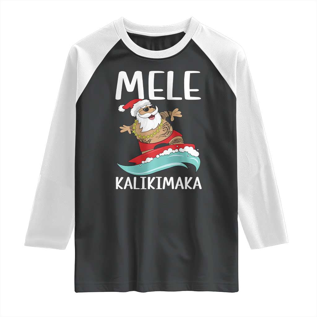 Hawaiian Christmas Raglan Shirt Mele Kalikimaka Hawaii Surfing Santa Tropical Beach TS10 Black White Print Your Wear