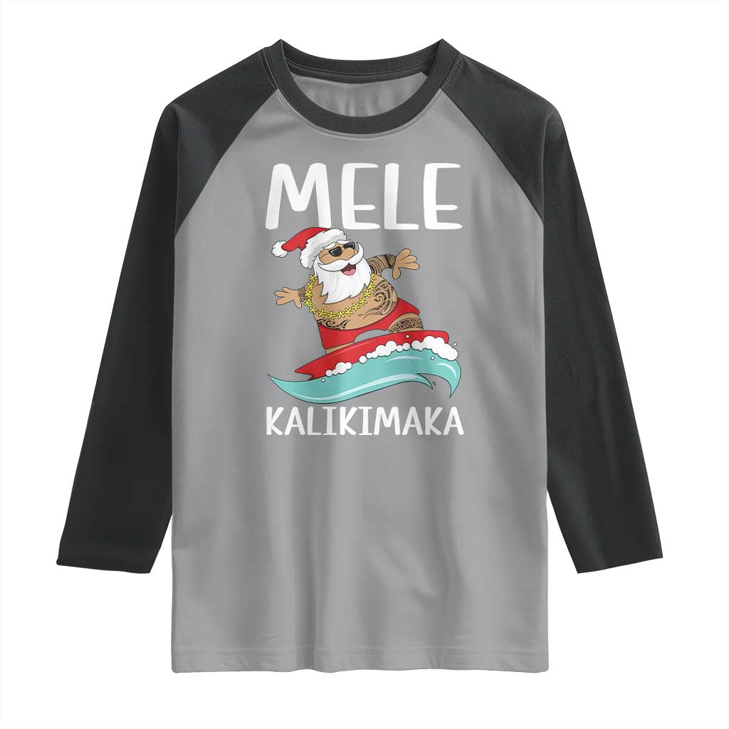 Hawaiian Christmas Raglan Shirt Mele Kalikimaka Hawaii Surfing Santa Tropical Beach TS10 Sport Gray Black Print Your Wear