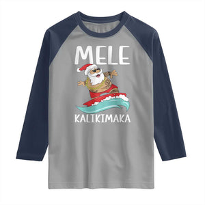 Hawaiian Christmas Raglan Shirt Mele Kalikimaka Hawaii Surfing Santa Tropical Beach TS10 Sport Gray Navy Print Your Wear