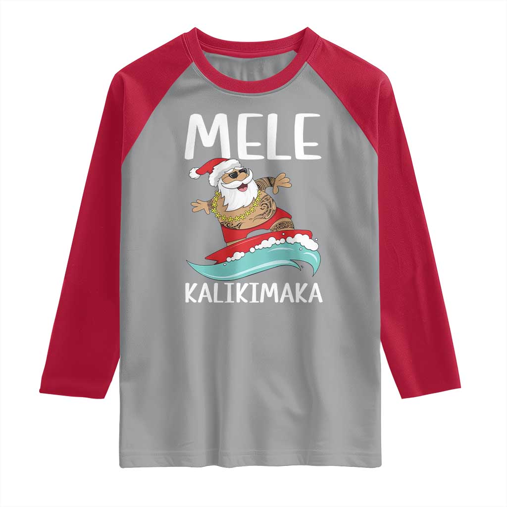 Hawaiian Christmas Raglan Shirt Mele Kalikimaka Hawaii Surfing Santa Tropical Beach TS10 Sport Gray Red Print Your Wear