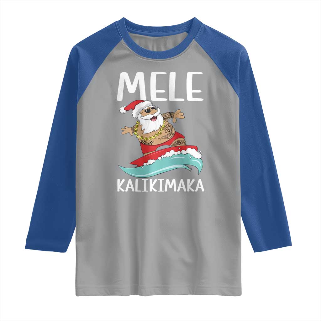 Hawaiian Christmas Raglan Shirt Mele Kalikimaka Hawaii Surfing Santa Tropical Beach TS10 Sport Gray Royal Print Your Wear