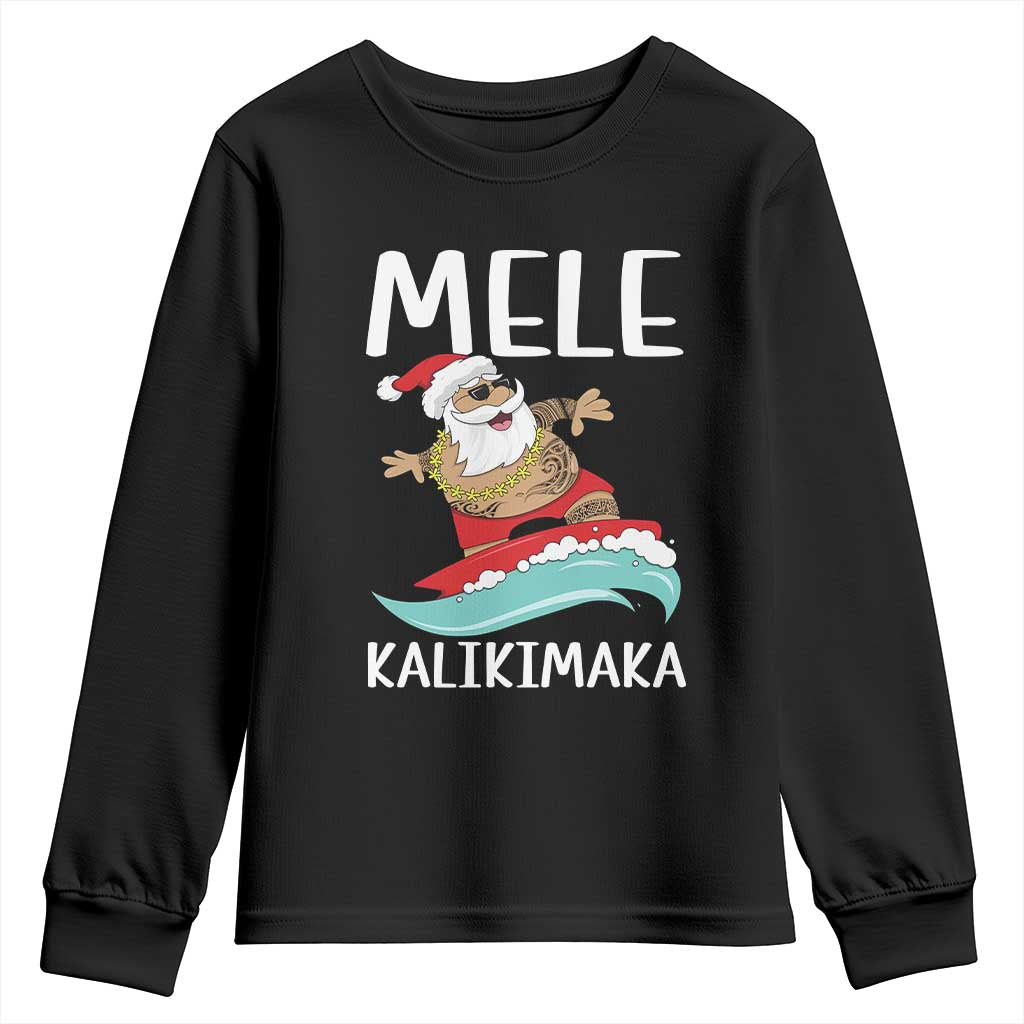 Hawaiian Christmas Youth Sweatshirt Mele Kalikimaka Hawaii Surfing Santa Tropical Beach TS10 Black Print Your Wear