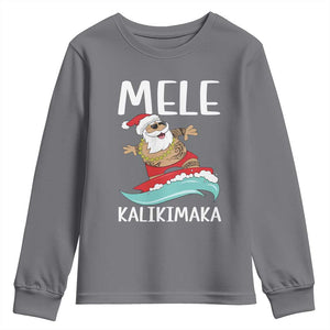 Hawaiian Christmas Youth Sweatshirt Mele Kalikimaka Hawaii Surfing Santa Tropical Beach TS10 Charcoal Print Your Wear
