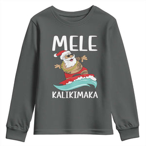 Hawaiian Christmas Youth Sweatshirt Mele Kalikimaka Hawaii Surfing Santa Tropical Beach TS10 Dark Heather Print Your Wear