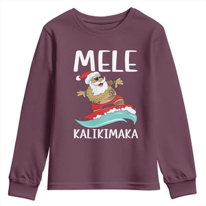 Hawaiian Christmas Youth Sweatshirt Mele Kalikimaka Hawaii Surfing Santa Tropical Beach TS10 Maroon Print Your Wear