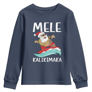 Hawaiian Christmas Youth Sweatshirt Mele Kalikimaka Hawaii Surfing Santa Tropical Beach TS10 Navy Print Your Wear