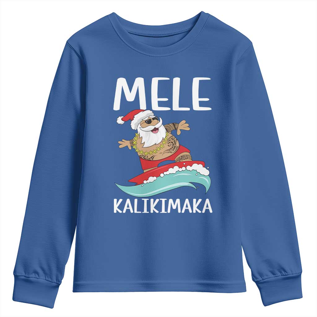 Hawaiian Christmas Youth Sweatshirt Mele Kalikimaka Hawaii Surfing Santa Tropical Beach TS10 Royal Blue Print Your Wear