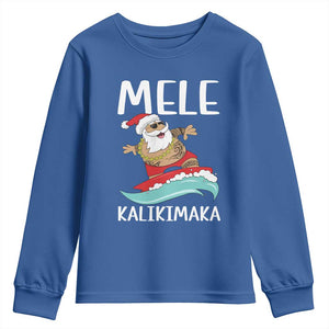 Hawaiian Christmas Youth Sweatshirt Mele Kalikimaka Hawaii Surfing Santa Tropical Beach TS10 Royal Blue Print Your Wear