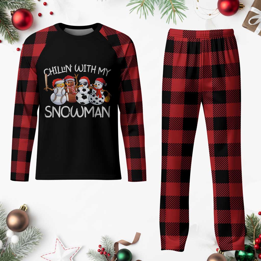 Snowman Plaid Pajama Set Football Soccer Baseball Pickleball Chillin With My Snowmies Ugly Gift TS10 Buffalo Plaid Print Your Wear