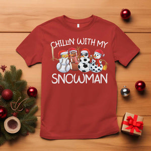 Snowman Christmas T Shirt Football Soccer Baseball Pickleball Chillin With My Snowmies Ugly Gift TS10 Red Print Your Wear