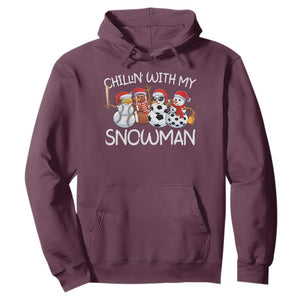 Snowman Christmas Hoodie Football Soccer Baseball Pickleball Chillin With My Snowmies Ugly Gift TS10 Maroon Print Your Wear