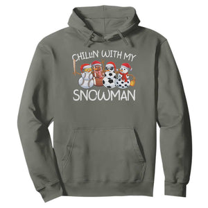 Snowman Christmas Hoodie Football Soccer Baseball Pickleball Chillin With My Snowmies Ugly Gift TS10 Military Green Print Your Wear