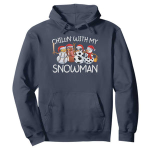 Snowman Christmas Hoodie Football Soccer Baseball Pickleball Chillin With My Snowmies Ugly Gift TS10 Navy Print Your Wear