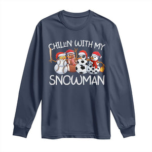 Snowman Christmas Long Sleeve Shirt Football Soccer Baseball Pickleball Chillin With My Snowmies Ugly Gift TS10 Navy Print Your Wear
