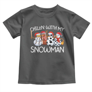 Snowman Christmas Toddler T Shirt Football Soccer Baseball Pickleball Chillin With My Snowmies Ugly Gift TS10 Dark Heather Print Your Wear