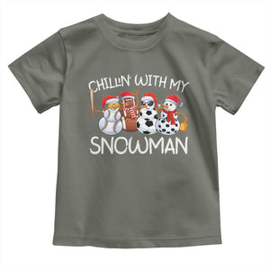 Snowman Christmas Toddler T Shirt Football Soccer Baseball Pickleball Chillin With My Snowmies Ugly Gift TS10 Military Green Print Your Wear
