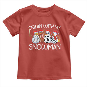 Snowman Christmas Toddler T Shirt Football Soccer Baseball Pickleball Chillin With My Snowmies Ugly Gift TS10 Red Print Your Wear