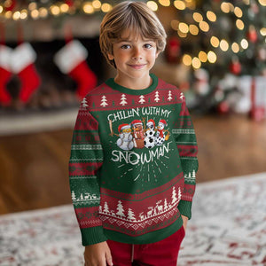 Snowman Ugly Christmas Sweater Football Soccer Baseball Pickleball Chillin With My Snowmies Ugly Gift TS10 Christmas Print Your Wear