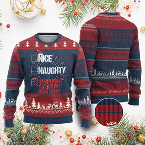 Santa Ugly Christmas Sweater Nice Naughty Never Mind I'll Buy My Own Stuff Xmas List TS10 Burgundy Print Your Wear