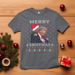 Funny Christmas Trump T Shirt Merry Sniffmas Biden Sniffing Trump Ugly Sweater Xmas Dirty TS10 Charcoal Print Your Wear