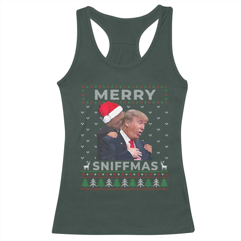 Funny Christmas Trump Racerback Tank Top Merry Sniffmas Biden Sniffing Trump Ugly Sweater Xmas Dirty TS10 Dark Forest Green Print Your Wear