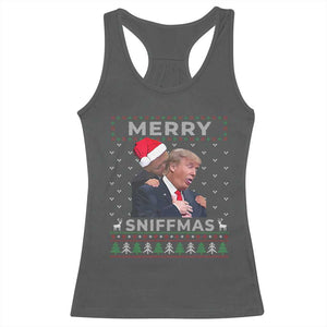 Funny Christmas Trump Racerback Tank Top Merry Sniffmas Biden Sniffing Trump Ugly Sweater Xmas Dirty TS10 Dark Heather Print Your Wear
