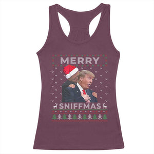 Funny Christmas Trump Racerback Tank Top Merry Sniffmas Biden Sniffing Trump Ugly Sweater Xmas Dirty TS10 Maroon Print Your Wear