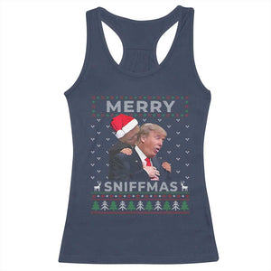 Funny Christmas Trump Racerback Tank Top Merry Sniffmas Biden Sniffing Trump Ugly Sweater Xmas Dirty TS10 Navy Print Your Wear