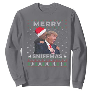 Funny Christmas Trump Sweatshirt Merry Sniffmas Biden Sniffing Trump Ugly Sweater Xmas Dirty TS10 Charcoal Print Your Wear