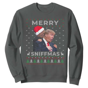Funny Christmas Trump Sweatshirt Merry Sniffmas Biden Sniffing Trump Ugly Sweater Xmas Dirty TS10 Dark Heather Print Your Wear