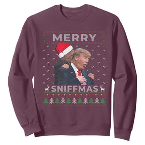 Funny Christmas Trump Sweatshirt Merry Sniffmas Biden Sniffing Trump Ugly Sweater Xmas Dirty TS10 Maroon Print Your Wear
