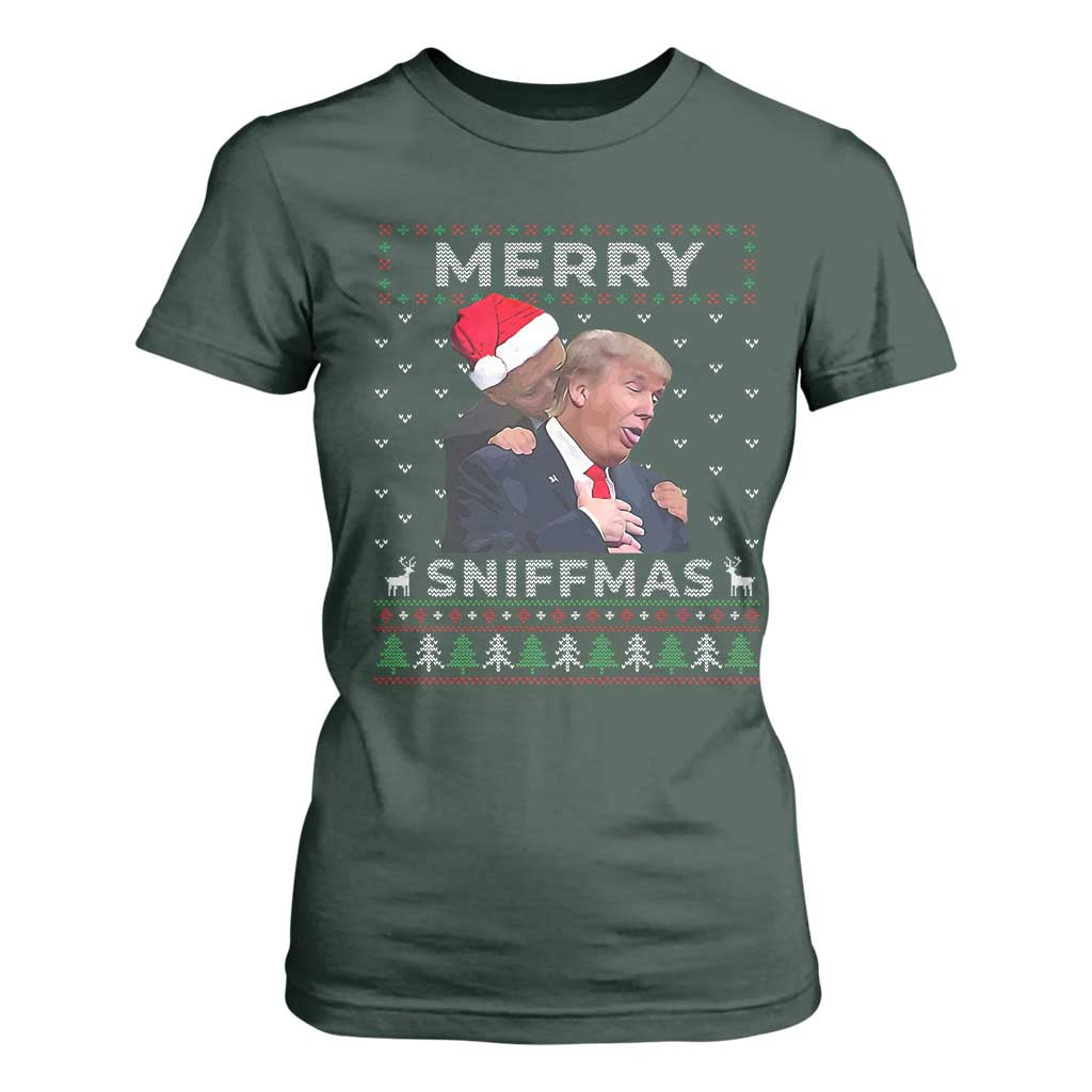 Funny Christmas Trump T Shirt For Women Merry Sniffmas Biden Sniffing Trump Ugly Sweater Xmas Dirty TS10 Dark Forest Green Print Your Wear