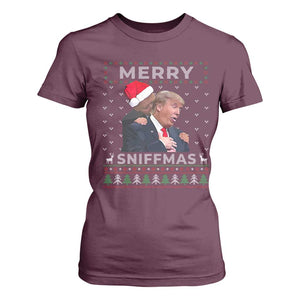 Funny Christmas Trump T Shirt For Women Merry Sniffmas Biden Sniffing Trump Ugly Sweater Xmas Dirty TS10 Maroon Print Your Wear