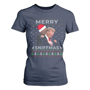 Funny Christmas Trump T Shirt For Women Merry Sniffmas Biden Sniffing Trump Ugly Sweater Xmas Dirty TS10 Navy Print Your Wear