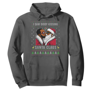 Funny Dirty Christmas Hoodie I Saw Diddy Kissing Santa Claus Ugly Xmas Sweater TS10 Dark Heather Print Your Wear