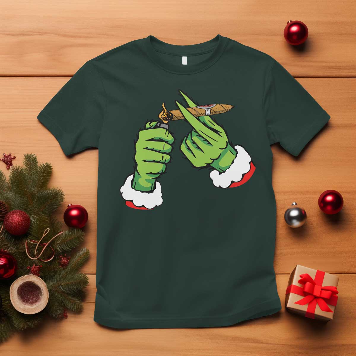 Pothead Christmas T Shirt Cannabis Weed Adult Christmas Party TS10 Dark Forest Green Print Your Wear