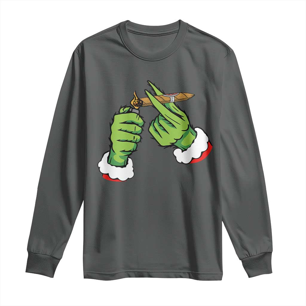 Pothead Christmas Long Sleeve Shirt Cannabis Weed Adult Christmas Party TS10 Dark Heather Print Your Wear