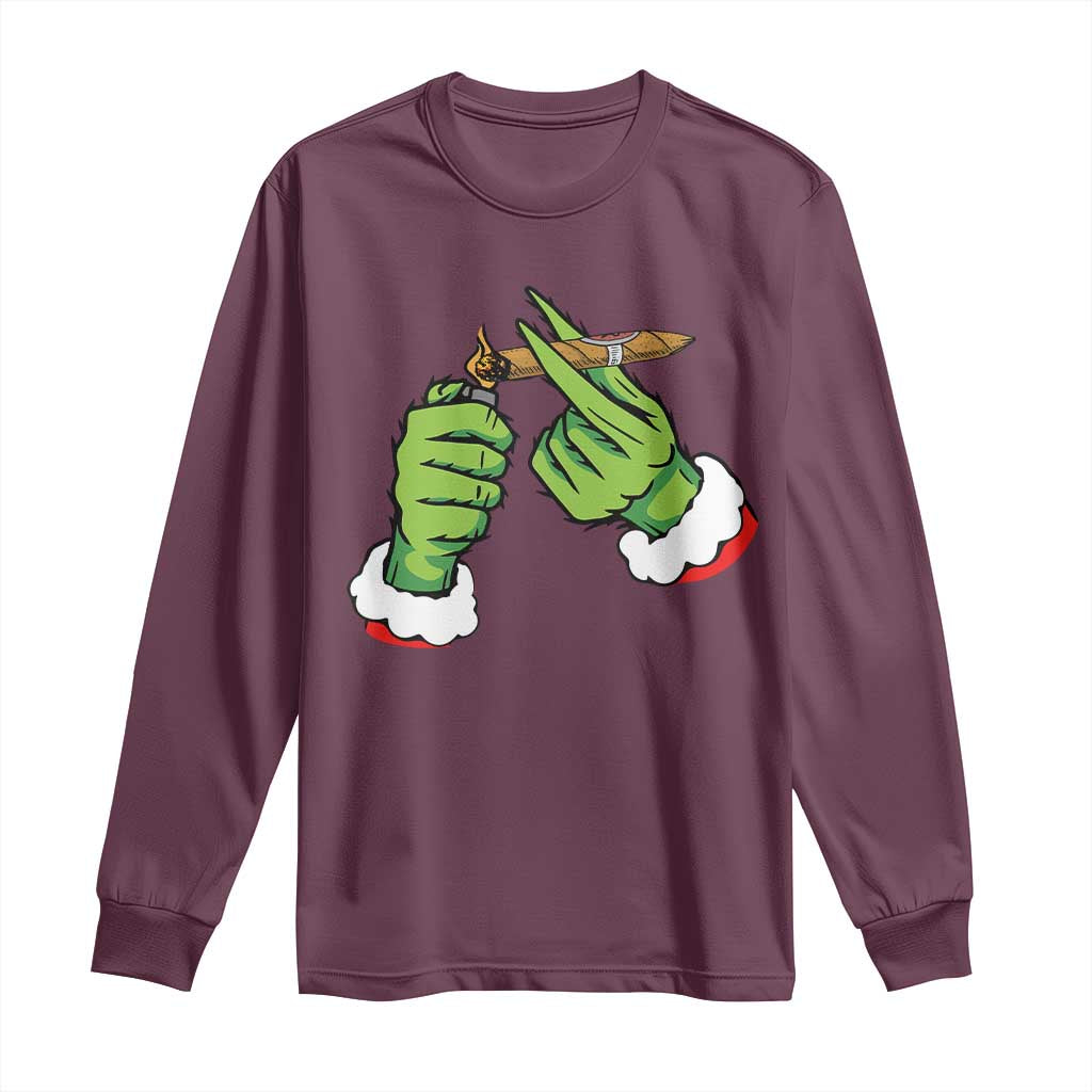 Pothead Christmas Long Sleeve Shirt Cannabis Weed Adult Christmas Party TS10 Maroon Print Your Wear