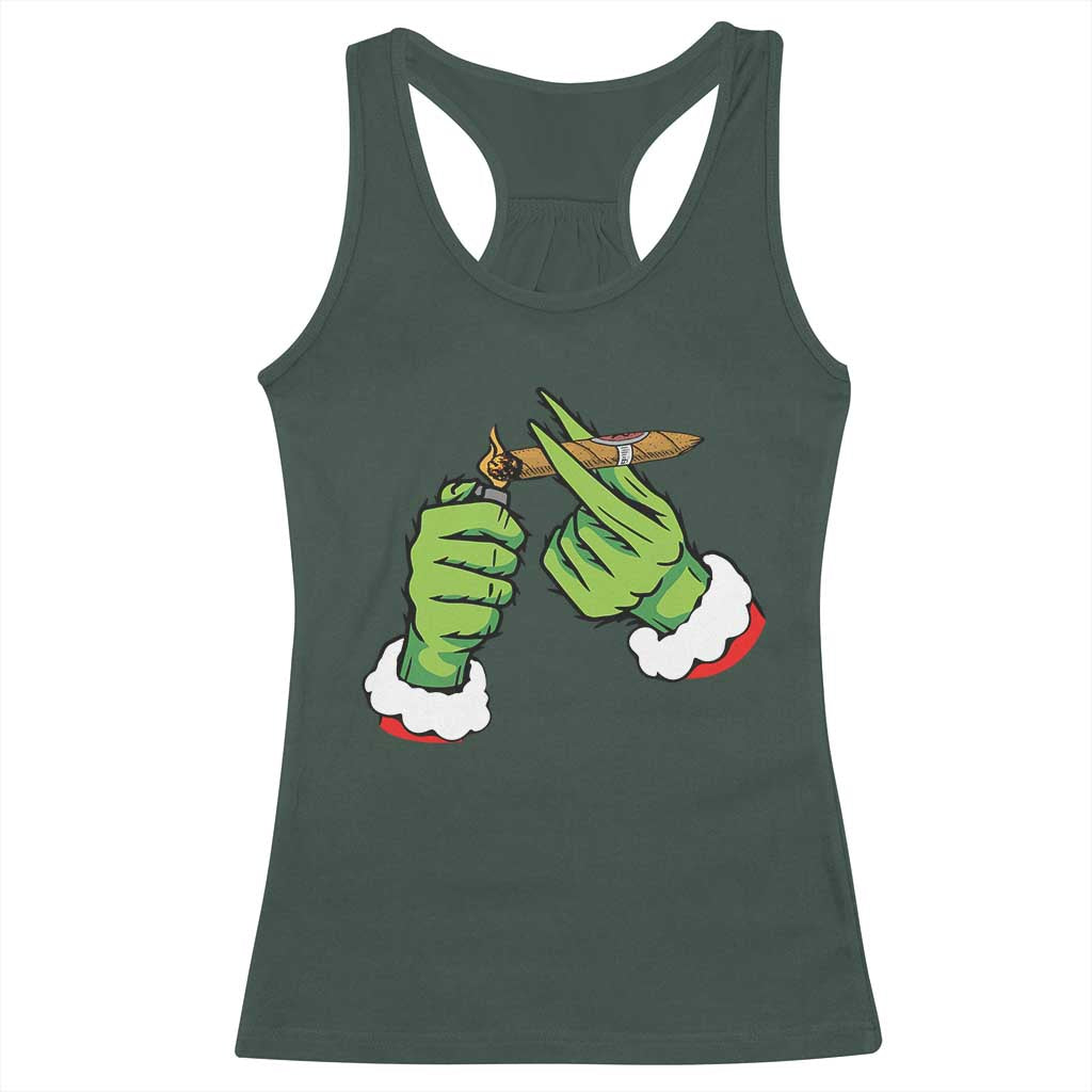 Pothead Christmas Racerback Tank Top Cannabis Weed Adult Christmas Party TS10 Dark Forest Green Print Your Wear