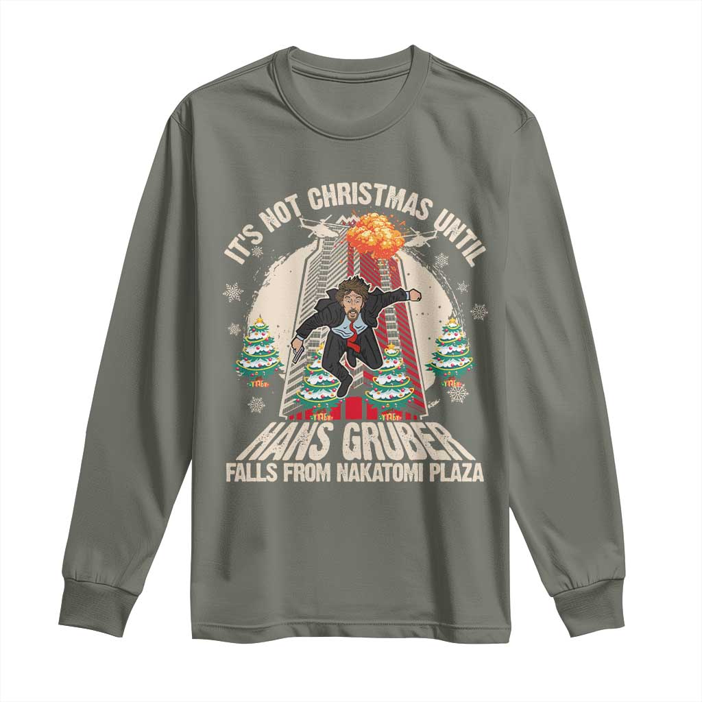 Christmas Nakatomi Plaza Long Sleeve Shirt Hans Gruber Xmas Party 2024 TS10 Military Green Print Your Wear