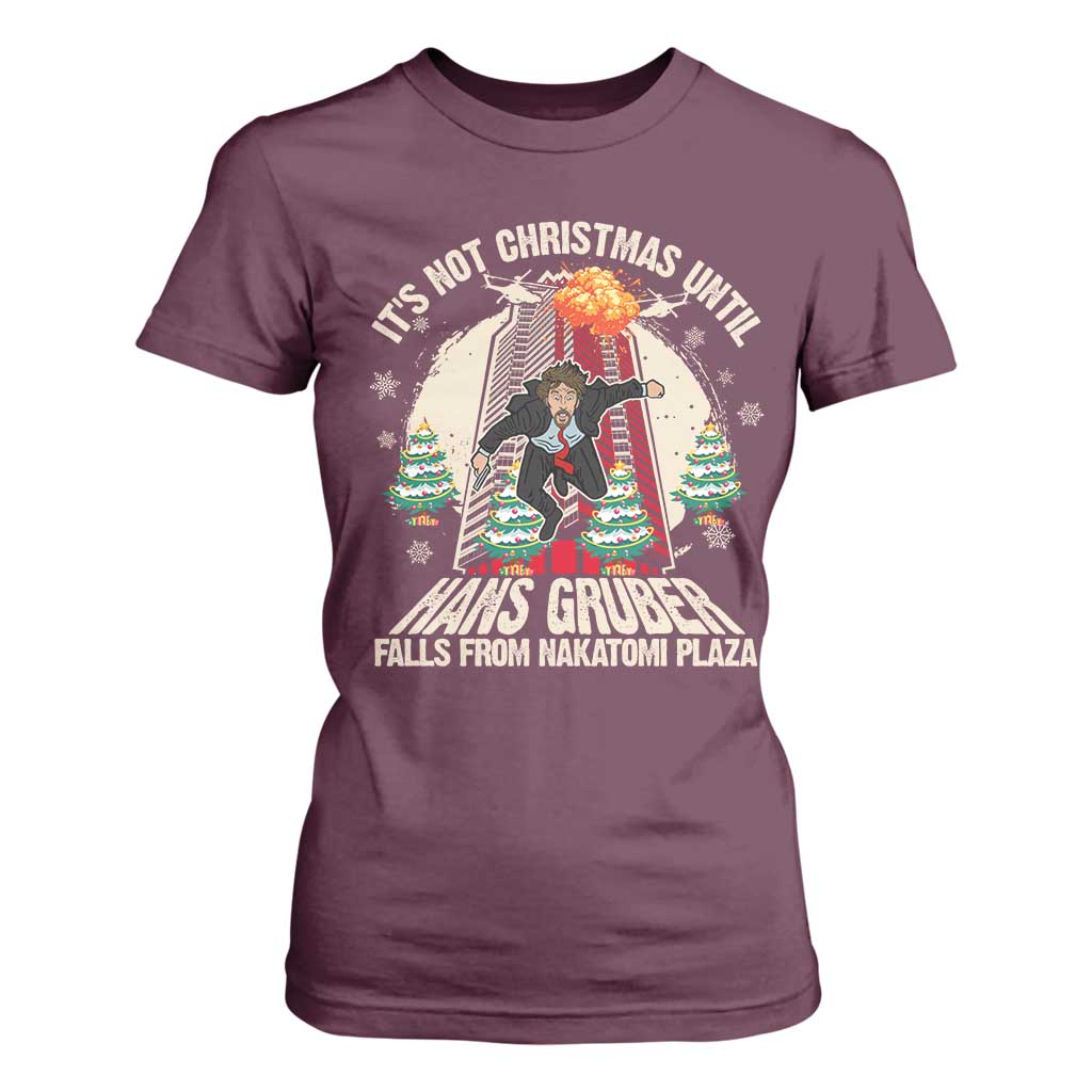 Christmas Nakatomi Plaza T Shirt For Women Hans Gruber Xmas Party 2024 TS10 Maroon Print Your Wear