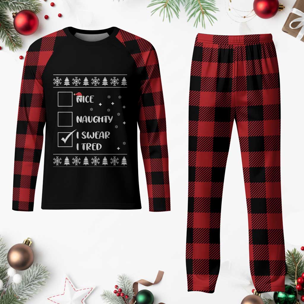 Funny Santa Plaid Pajama Set Nice Naughty I Swear I Tried Xmas List TS10 Buffalo Plaid Print Your Wear