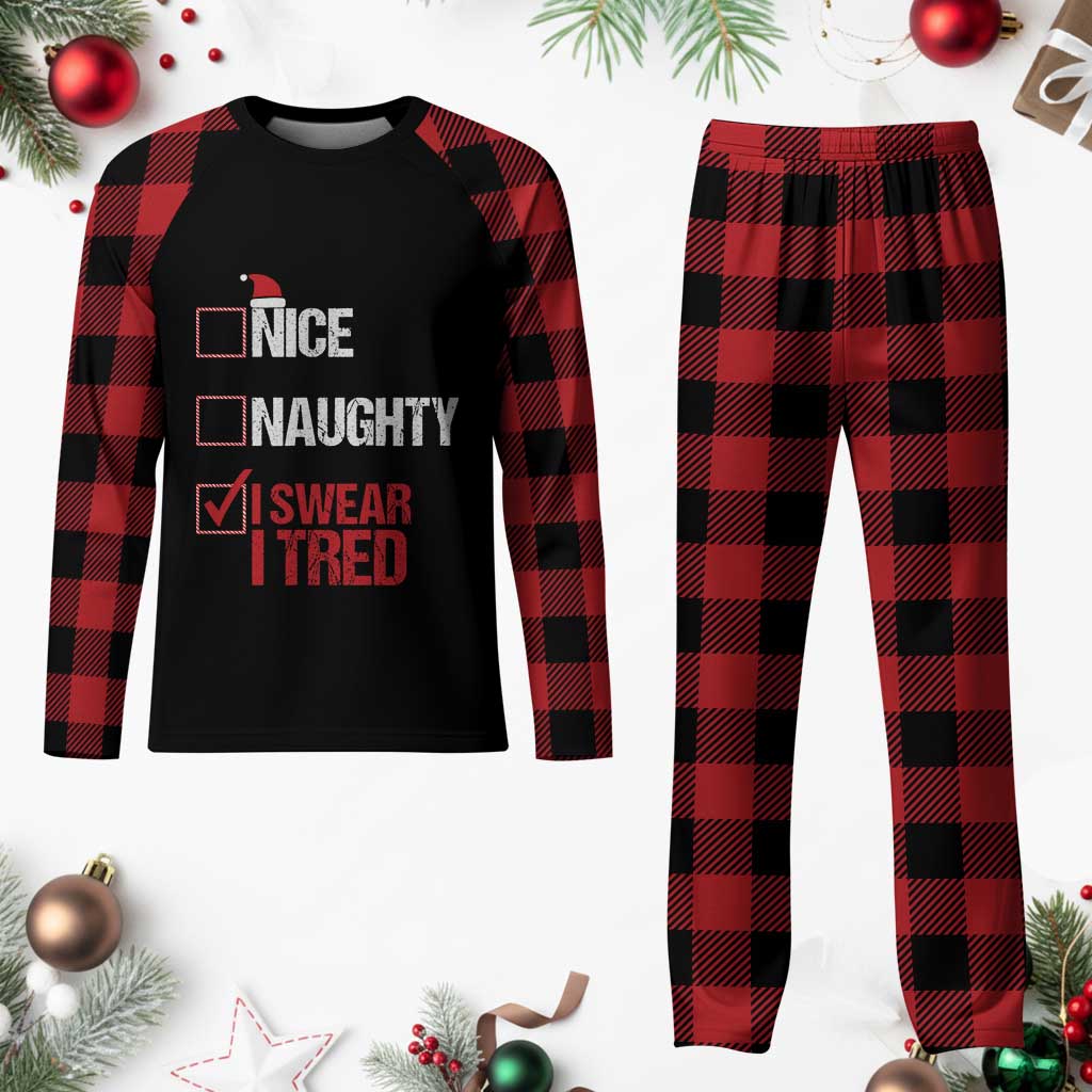 Santa Plaid Pajama Set Nice Naughty I Swear I Tried Xmas List TS10 Buffalo Plaid Print Your Wear
