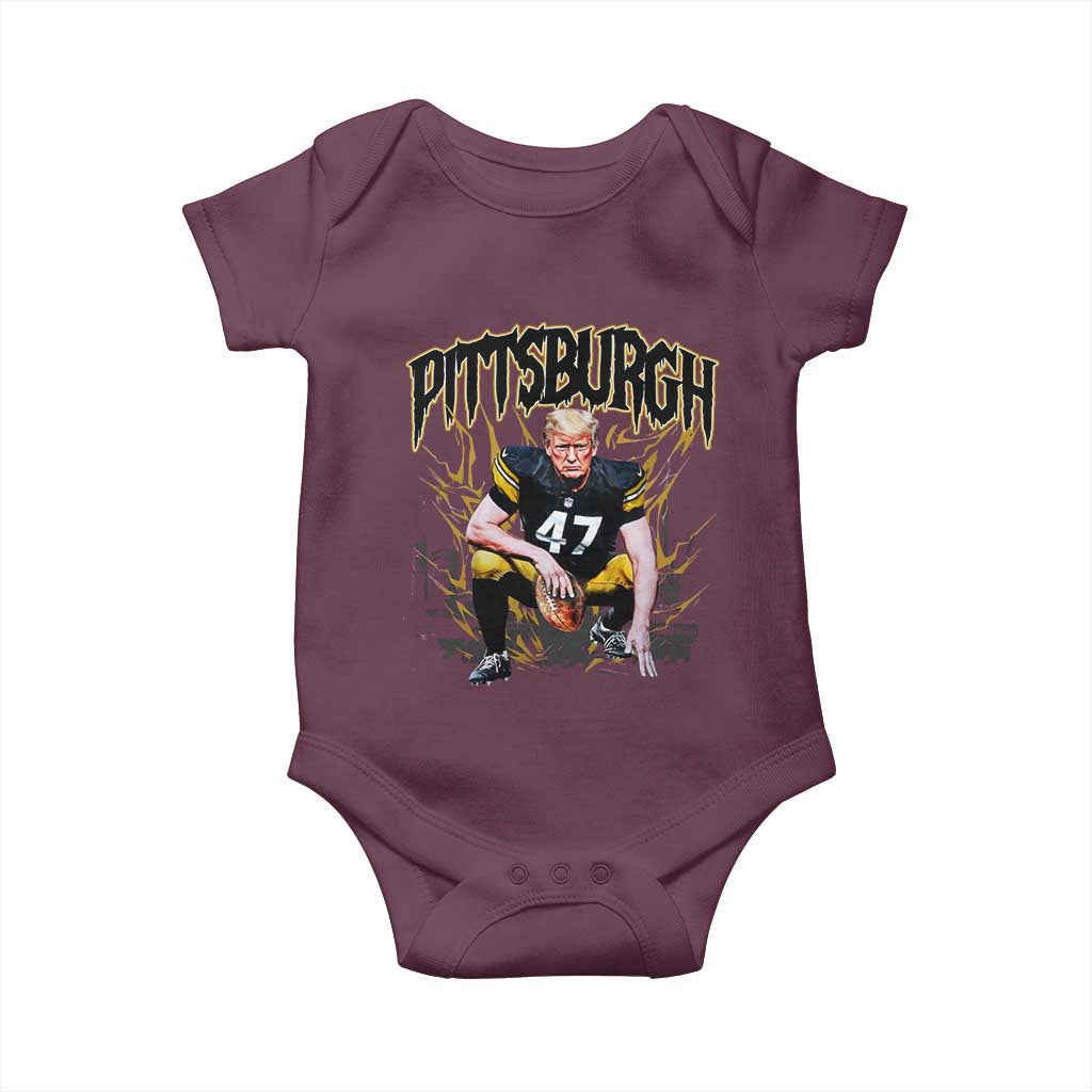 Vintage Pittsburgh Baby Onesie Retro Sports Fan Trump 47 Streetwear Bootleg TS10 Maroon Print Your Wear